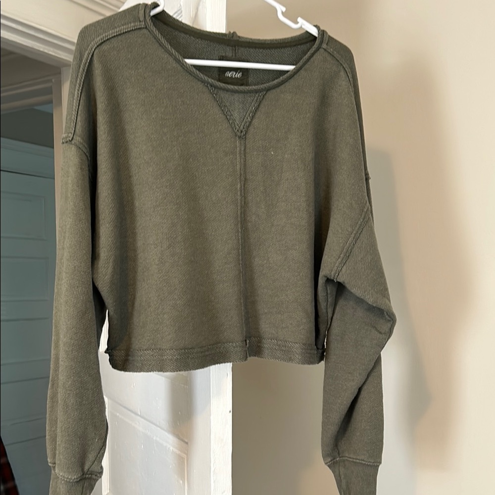 Olive Green Cropped Sweatshirt